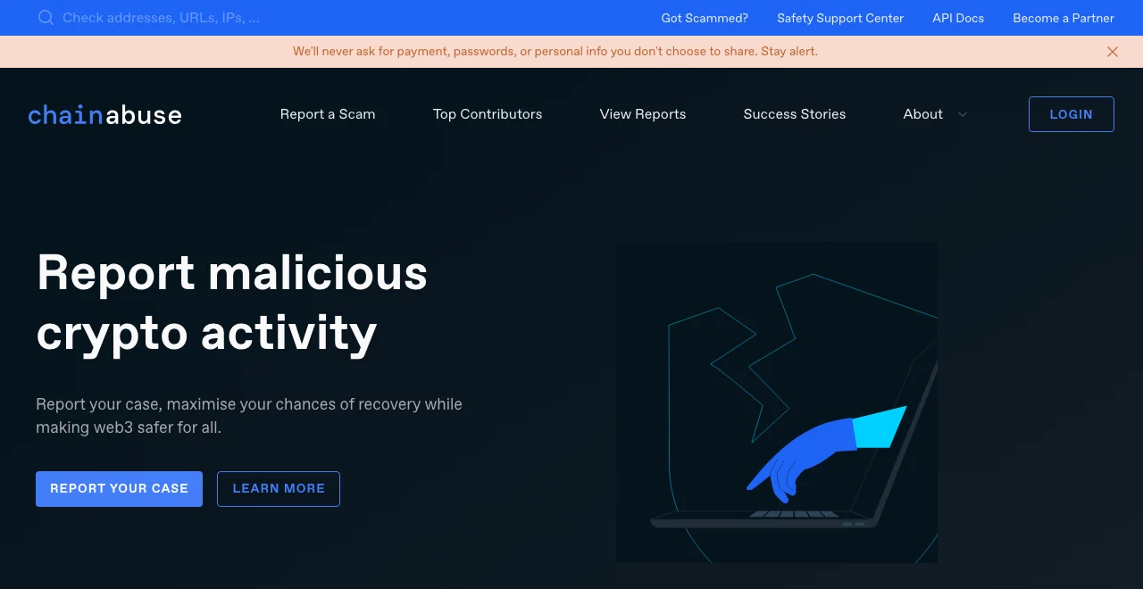 Chainabuse, a public database for reporting malicious crypto addresses and activity
